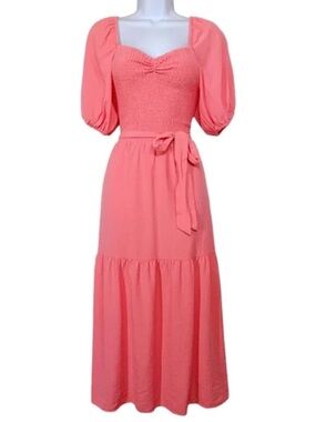 Dkny Coral Puff-Sleeve Smocked Maxi Dress
